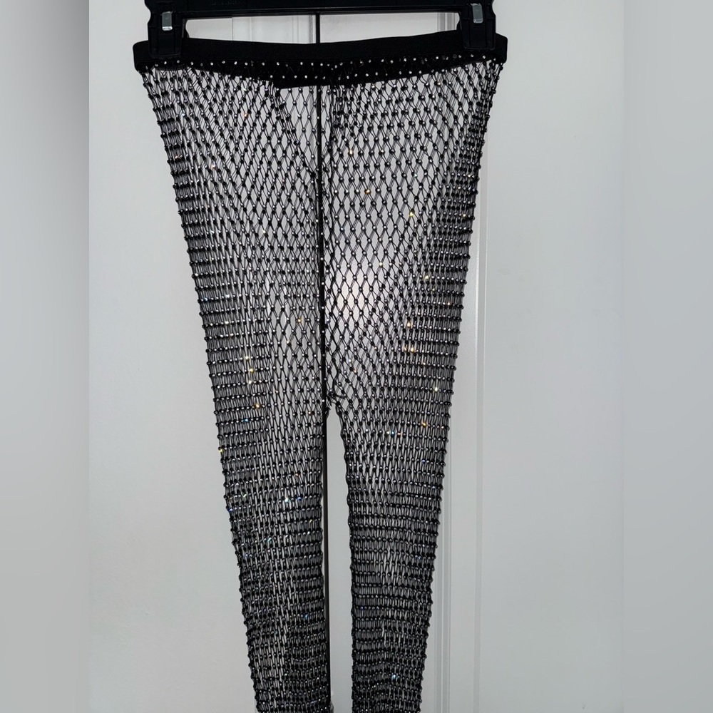 Black Mesh Rhinestone Pants - Picture 6 of 12